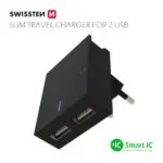 SWISSTEN TRAVEL CHARGER SMART IC, CE WITH 2x USB 3 A POWER BLACK
