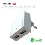 SWISSTEN TRAVEL CHARGER SMART IC, CE WITH 2x USB 3A POWER WHITE