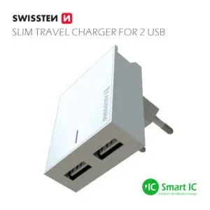 SWISSTEN TRAVEL CHARGER SMART IC, CE WITH 2x USB 3A POWER WHITE