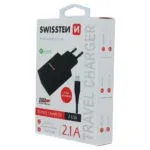 SWISSTEN TRAVEL CHARGER SMART IC WITH 2x USB 2,1A POWER + DATA CABLE USB / LIGHTNING 1,2 M BLACK