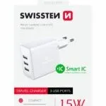 SWISSTEN TRAVEL CHARGER WITH 3x USB 3A 15W WHITE