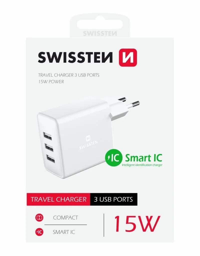 SWISSTEN TRAVEL CHARGER WITH 3x USB 3A 15W WHITE