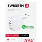 SWISSTEN TRAVEL CHARGER WITH 4x USB 4A 20W WHITE