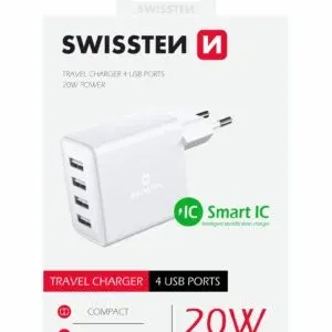 SWISSTEN TRAVEL CHARGER WITH 4x USB 4A 20W WHITE
