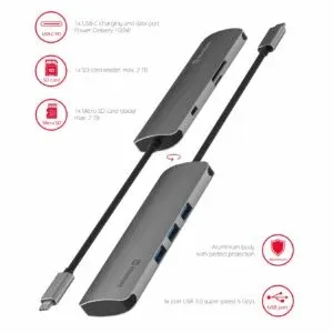SWISSTEN USB-C HUB 6-IN-1 (USB-C PD, 3x USB 3.0, SD, MICRO SD) ALUMINIUM