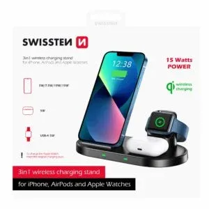 SWISSTEN WIRELESS CHARGER 3in1 STAND BLACK