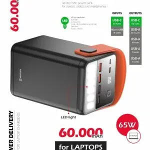 SWISSTEN POWER LINE POWER BANK 60000 mAh 65W POWER DELIVERY BLACK