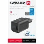 SWISSTEN CHARGER GaN 2x USB-C 65W PD + 1x USB-A 18W QC