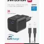 SWISSTEN CHARGER GaN 1x USB-C 35W POWER DELIVERY BLACK + DATA CABLE USB-C/USB-C 1,2 M