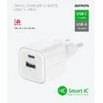 SWISSTEN CHARGER 12W 1x USB-C + 1x USB-A WHITE