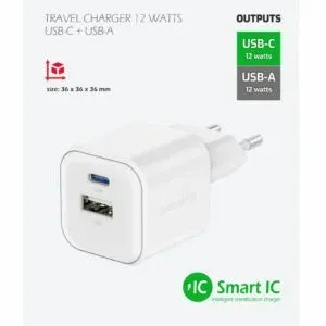SWISSTEN CHARGER 12W 1x USB-C + 1x USB-A WHITE
