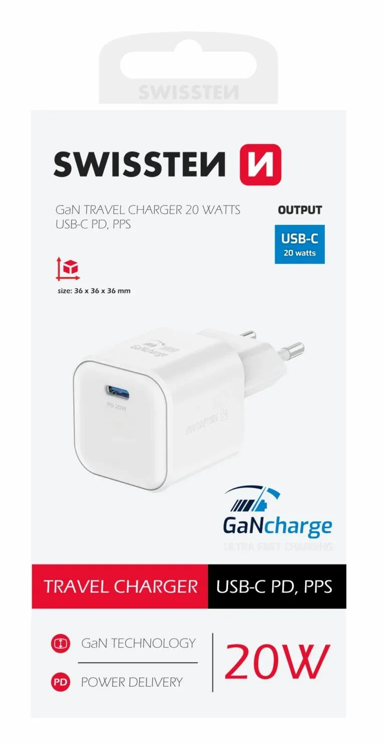 SWISSTEN CHARGER GaN 1x USB-C 20W POWER DELIVERY WHITE