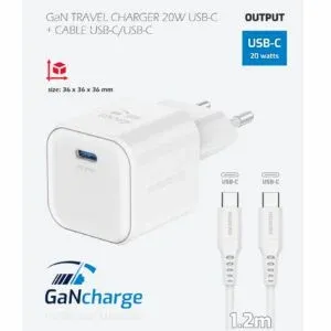 SWISSTEN CHARGER GaN 1x USB-C 20W POWER DELIVERY WHITE + DATA CABLE USB-C/USB-C 1,2 M WHITE