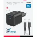 SWISSTEN CHARGER GaN 1x USB-C 20W POWER DELIVERY BLACK + DATA CABLE USB-C/USB-C 1,2 M BLACK