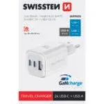 SWISSTEN CHARGER GaN 2x USB-C 65W PD + 1x USB-A 18W QC